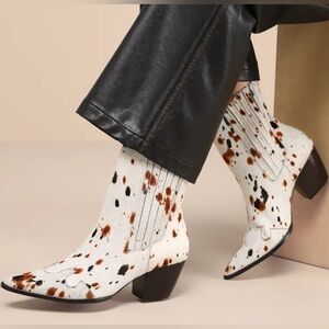 Collins White Multi Speckle Calf Hair Leather Ankle Boots Sz 7.5